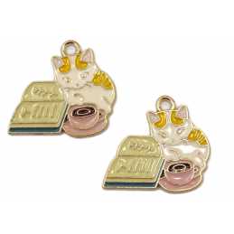 LOT 2 CHARMS/BRELOQUES  plaqué doré : chat 24*22mm (06) 
