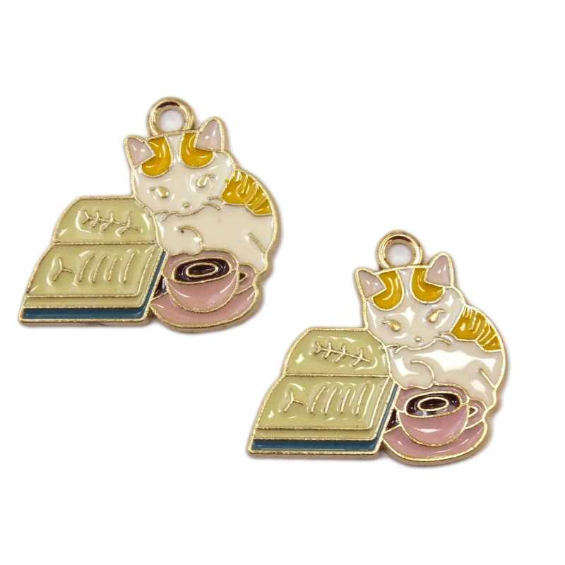 LOT 2 CHARMS/BRELOQUES  plaqué doré : chat 24*22mm (06) 