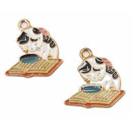 LOT 2 CHARMS/BRELOQUES  plaqué doré : chat 24*22mm (07) 