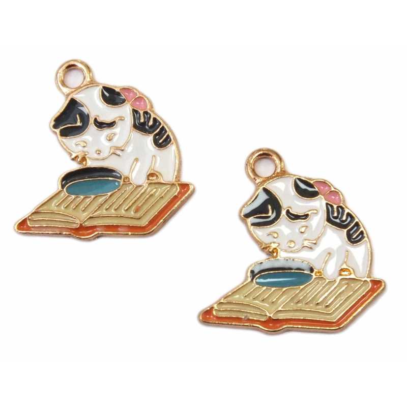 LOT 2 CHARMS/BRELOQUES  plaqué doré : chat 24*22mm (07) 