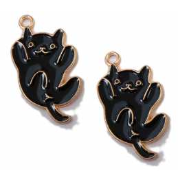 LOT 2 CHARMS/BRELOQUES  plaqué doré : chat 29*16mm (08) 