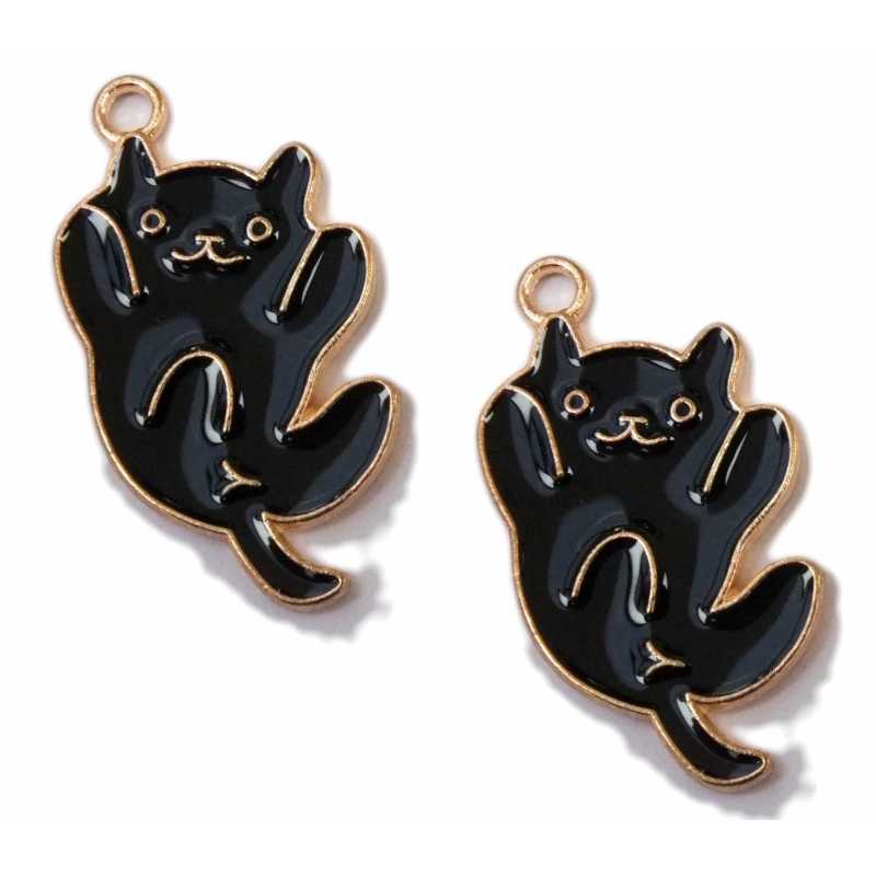 LOT 2 CHARMS/BRELOQUES  plaqué doré : chat 29*16mm (08) 