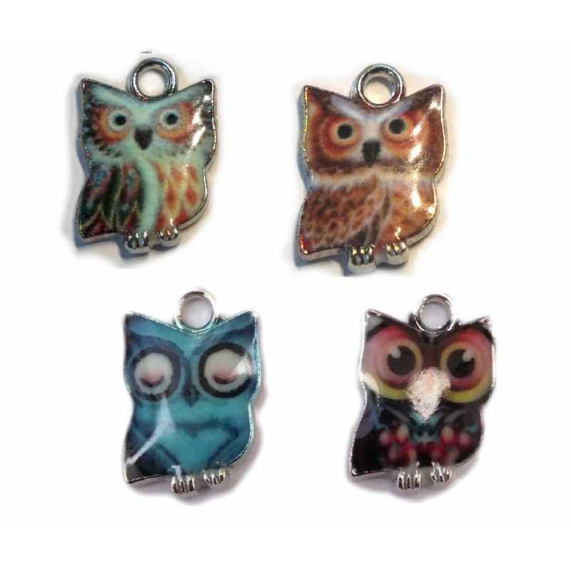 LOT 4 BRELOQUES/CHARMS METAL ARGENTES : chouette 15*10 mm (05) 