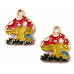 LOT 2 BRELOQUES/CHARMS METAL DORES : champignon 21*17mm (02) 