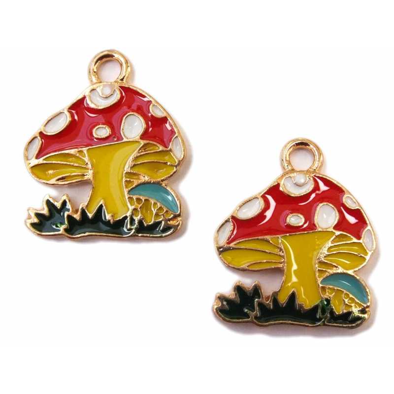 LOT 2 BRELOQUES/CHARMS METAL DORES : champignon 21*17mm (02) 
