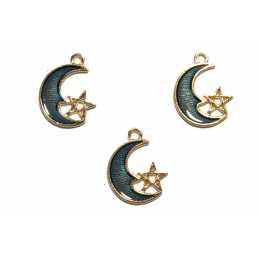 LOT 3 BRELOQUES/CHARMS METAL DORES : lune bleu 19*15mm (01) 
