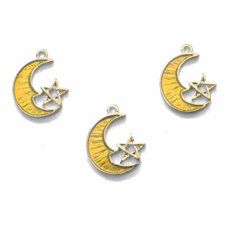 LOT 3 BRELOQUES/CHARMS METAL DORES : lune jaune 19*15mm (01) 