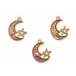 LOT 3 BRELOQUES/CHARMS METAL DORES : lune rose 19*15mm (01) 