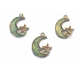 LOT 3 BRELOQUES/CHARMS METAL DORES : lune vert 19*15mm (01) 