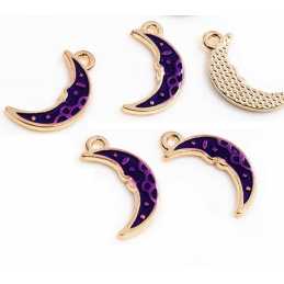 LOT 5 BRELOQUES/CHARMS METAL DORES : lune violette 17*9mm (02) 
