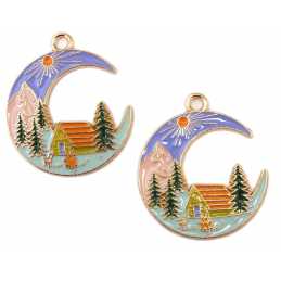 LOT 2 BRELOQUES/CHARMS METAL DORES : lune 31*27mm (03) 