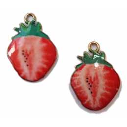LOT 2 BRELOQUES/CHARMS METAL DORES : fraise 25*18mm (01) 