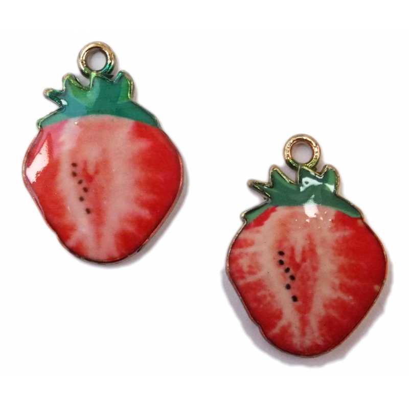 LOT 2 BRELOQUES/CHARMS METAL DORES : fraise 25*18mm (01) 