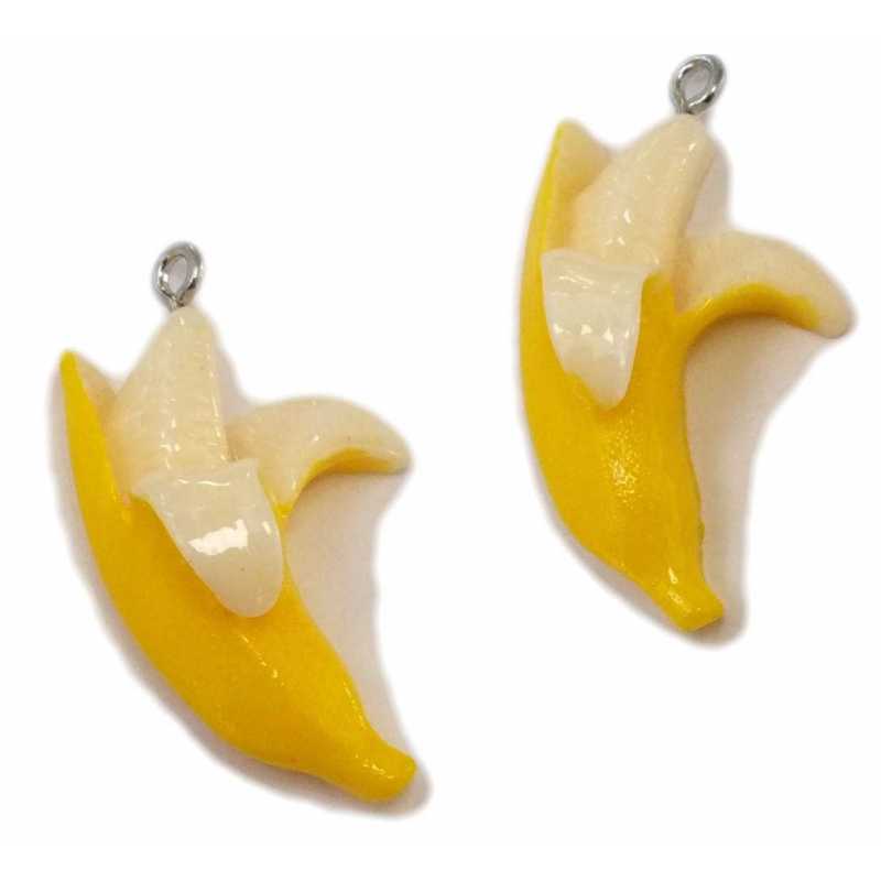 LOT 2 BRELOQUES/CHARMS RESINE : banane 35*20mm (01) 