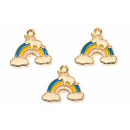 LOT 3 BRELOQUES/CHARMS METAL DORES : arc en ciel 20*16mm (01) 