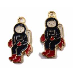 LOT 2 BRELOQUES/CHARMS METAL DORES : astronaute 28*15mm (01) 