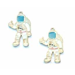 LOT 2 BRELOQUES/CHARMS METAL DORES : astronaute 30*19mm (02) 