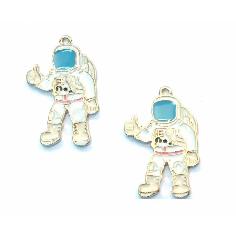 LOT 2 BRELOQUES/CHARMS METAL DORES : astronaute 30*19mm (02) 