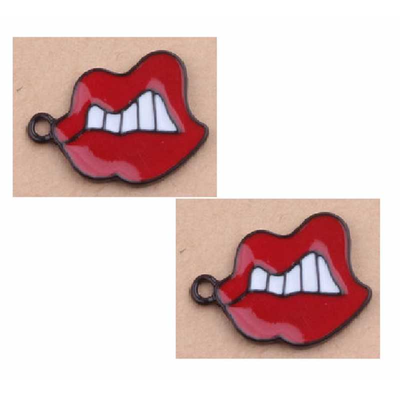 LOT 2 BRELOQUES/CHARMS METAL NOIR : lèvre 25*15mm (01) 