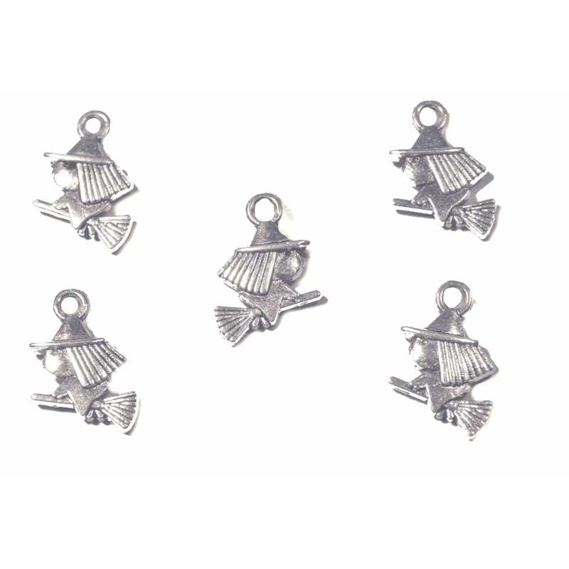 LOT 5 CHARMS/BRELOQUES  plaqué argent : sorcière 14*12mm (01) 