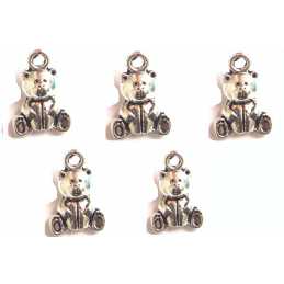 LOT 5 CHARMS/BRELOQUES  plaqué argent : ourson 15*10mm (02) 