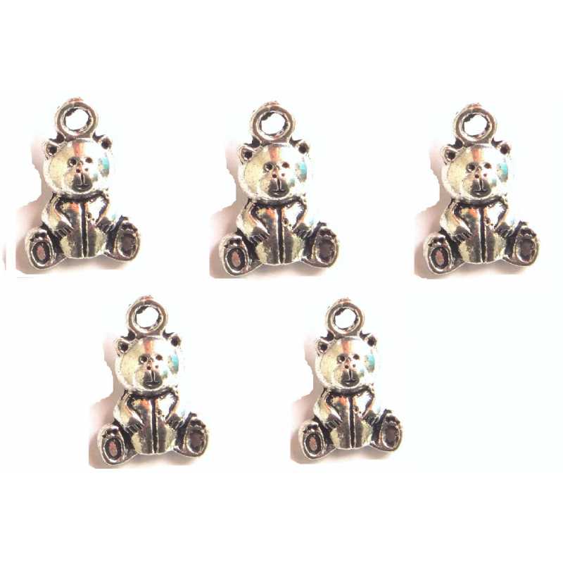 LOT 5 CHARMS/BRELOQUES  plaqué argent : ourson 15*10mm (02) 