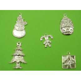 LOT  5 CHARMS METALS ARGENTES : thème Noël 11 à 23mm (2) 