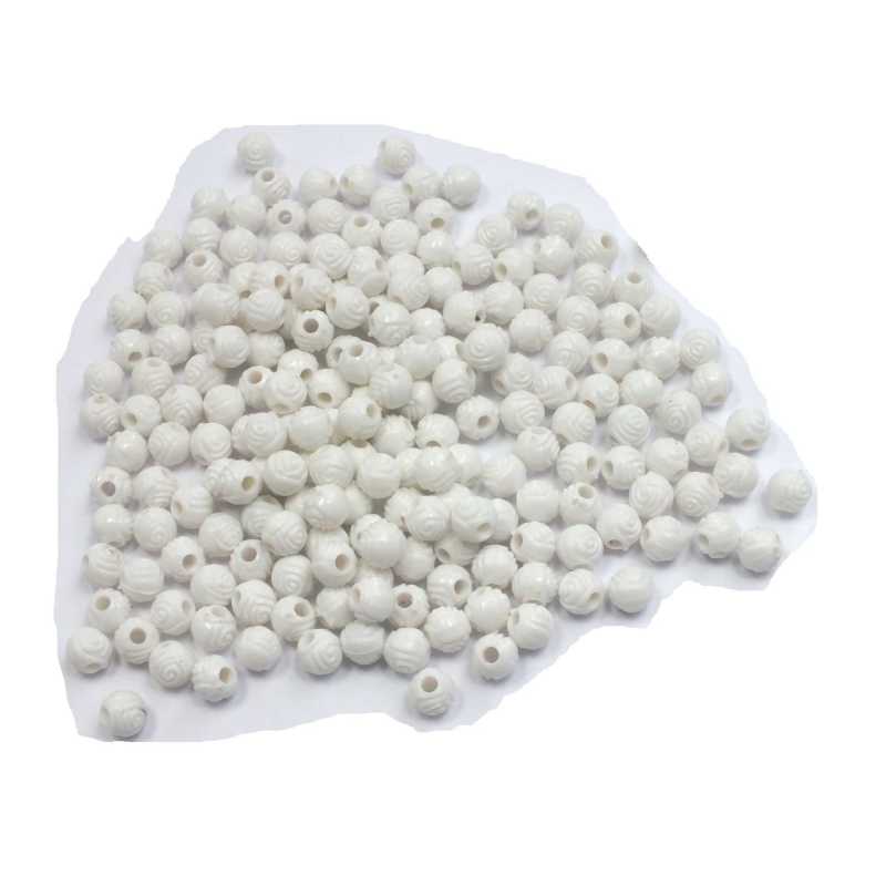 PERLES ACRYLIQUES : 50 rondes blanches fantaisies 5mm 