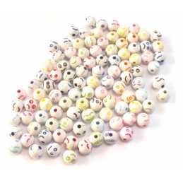 PERLES ACRYLIQUES : 20 rondes blanches avec motif visage 8mm (02) 