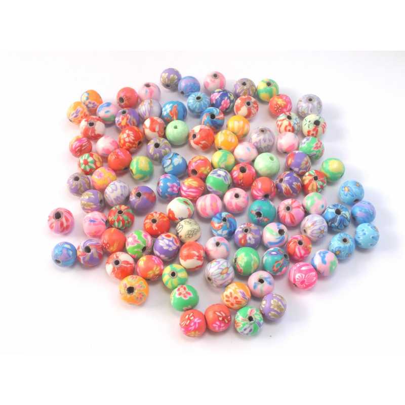 PERLES ACRYLIQUES : 25 rondes multicolores 8mm  