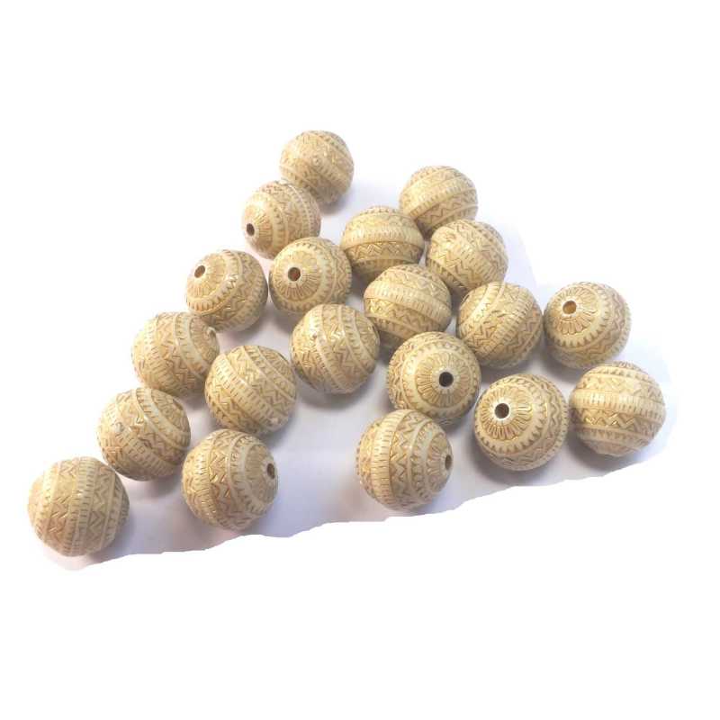 PERLES ACRYLIQUES : 20 rondes écrues fantaisie 11mm 