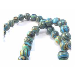 PERLES MALACHITE SYNTHETIQUE : 50 rondes rayures verte/noir 8mm 
