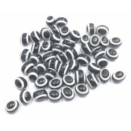 PERLES ACRYLIQUES : 25 ovales noires/blanches 10*8mm  