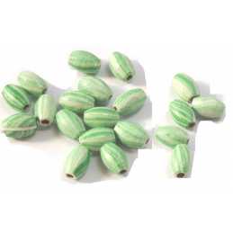 PERLES BOIS : 20 olives vertes marbrées 8*5mm  
