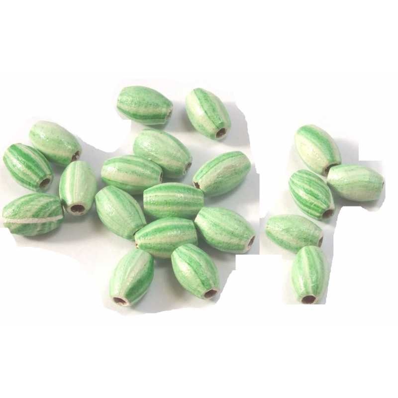 PERLES BOIS : 20 olives vertes marbrées 8*5mm  