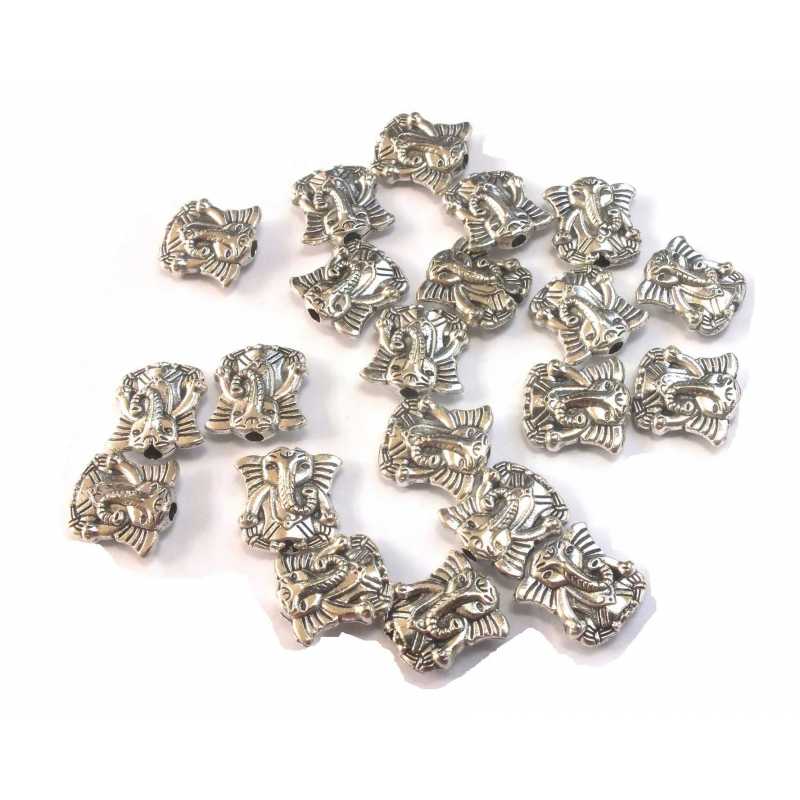 LOT 20 PERLES : éléphant plaquées argentées 10*9mm (01) 