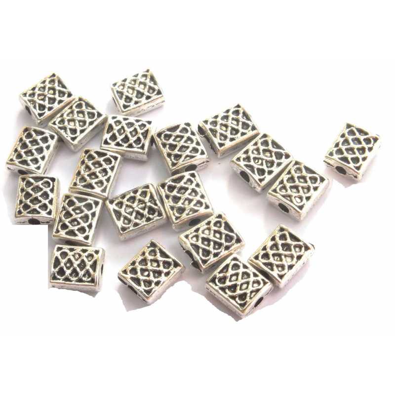 LOT 20 PERLES : rectangle plaquées argentées 7*6mm (01) 