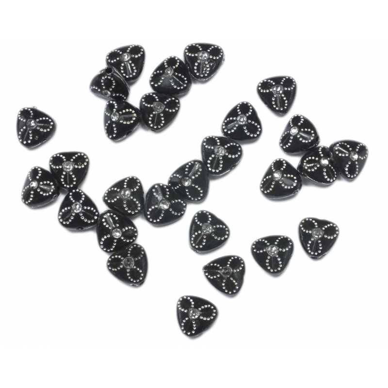 PERLES ACRYLIQUES : 25 triangles noires brillantes 9mm 