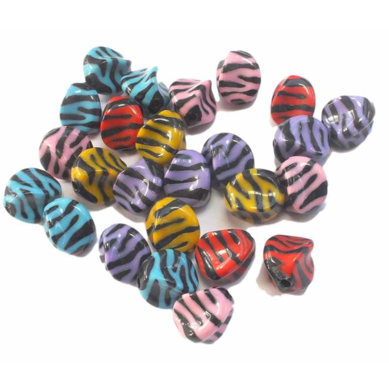 PERLES ACRYLIQUES : 20 fantaisies multicolores 15*11mm 