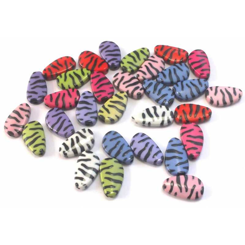 PERLES ACRYLIQUES : 30 fantaisies ovales multicolores 20*12mm 