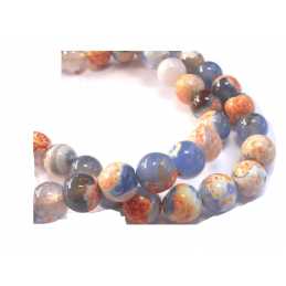 AGATE BLEU ORANGE : 24 rondes 8mm 