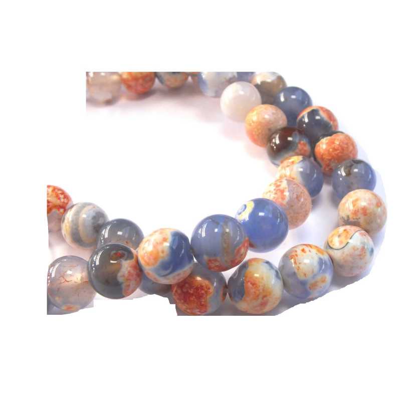 AGATE BLEU ORANGE : 24 rondes 8mm 