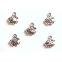 LOT 5 BRELOQUES/CHARMS METAL argenté : poisson 10*8 mm  