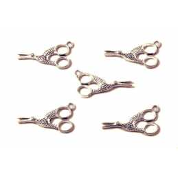 LOT 5 CHARMS/BRELOQUES  plaqué argent ciseau cigogne 26*12mm (01) 