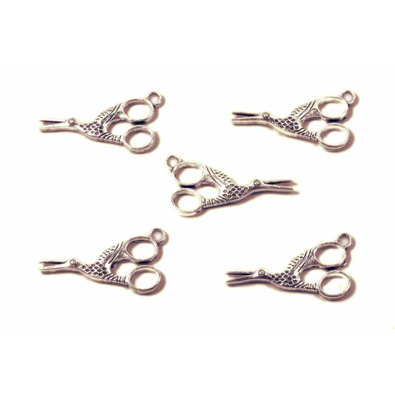 LOT 5 CHARMS/BRELOQUES  plaqué argent ciseau cigogne 26*12mm (01) 