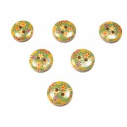 LOT 6 BOUTONS BOIS : rond motif fleur 15mm (164) 