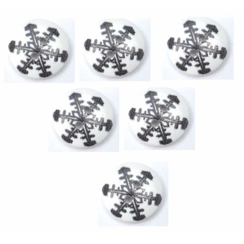 LOT 6 BOUTONS BOIS : rond flocon noir 15mm (10) 