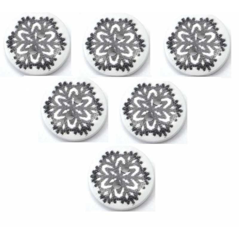 LOT 6 BOUTONS BOIS : rond flocon noir 15mm (11) 