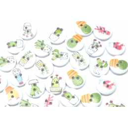 LOT 20 BOUTONS BOIS : rond thème plantes 15mm  