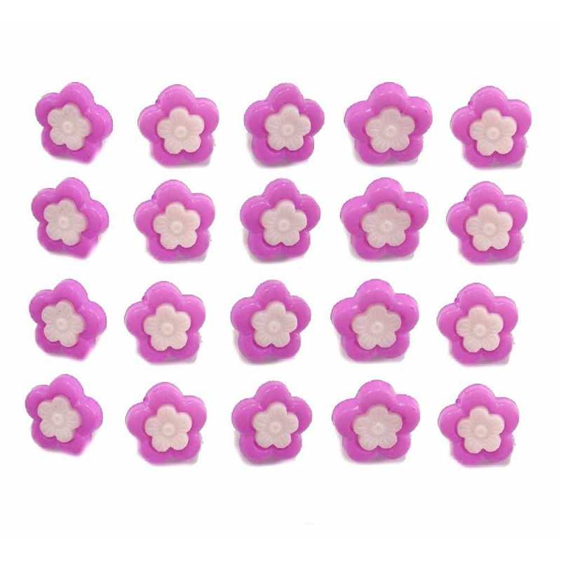LOT 20 BOUTONS ACRYLIQUES : fleur mauve/blanche 14mm (01) 